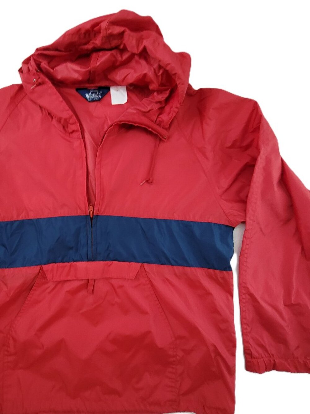 Vintage Woolrich Athletic Track Jacket Men's M Red Blue 1/4 Zip Hooded Nylon